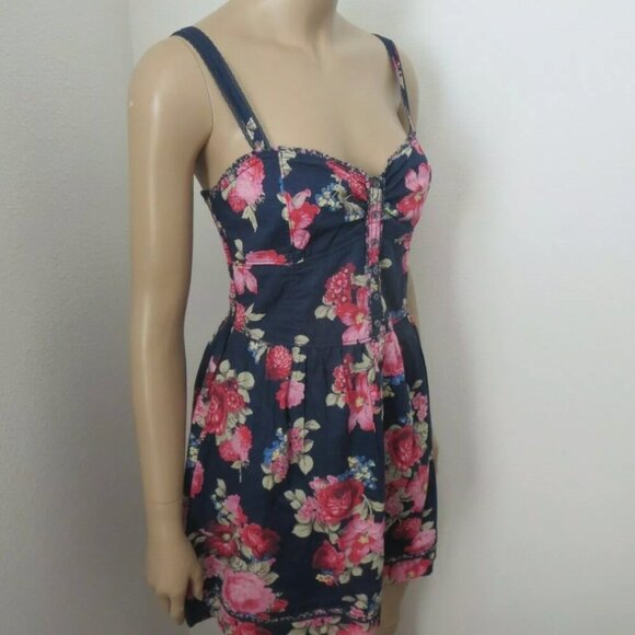 NEW Abercrombie Womens Floral Dress Size Medium Navy Blue Lace Trim - Picture 5 of 9